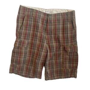 OTB Mens Cargo Shorts 38 Multilcolor Plaid Streetwear Casual Adjustable Y2K Long